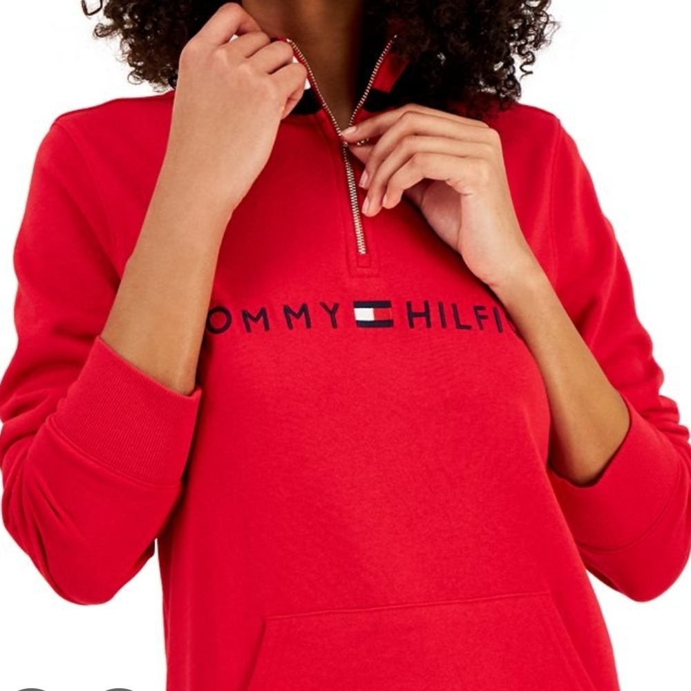 Tommy Hilfiger Red Quarter-Zip Sweatshirt